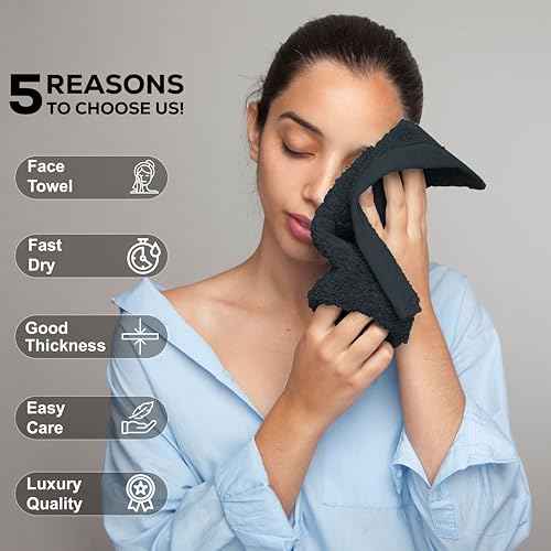 GOLD TEXTILES 100% Cotton Washcloth - 12 Pack | 13x13 inches | Grey - Ultra Soft, Highly Absorbent, Long Lasting and Quick Drying - Hotel & Spa Collection Cool Feel Fingertip Towels (12, Grey)