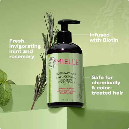 Mielle Organics Rosemary Mint Strengthening Leave In Conditioner for Curly Hair - Hydrating Hair Moisturizer Infused with Biotin to Soften, Protect & Boost Shine (12 Oz)