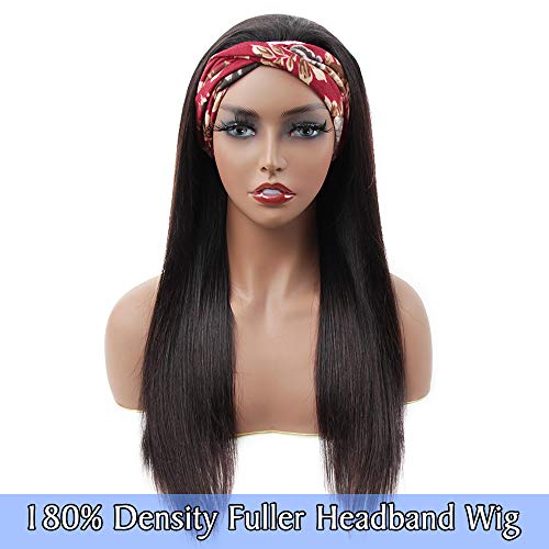 ISEE 10A Headband Wig Straight Human Hair Wigs for Black Women 180% Density Brazilian Virgin Hair Machine Made Headband Wig Non Lace Front Human Hair Wigs 16 inch