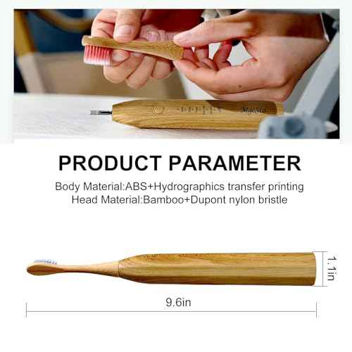 Electric Bamboo Toothbrush Sonic Toothbrush - 4 Replaceable Bamboo Brush Heads Eco-Friendly IPX7 Waterproof Electric Toothbrush, One-Button Switch Five-Mode Brushing