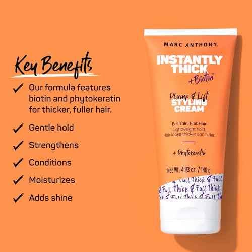 Marc Anthony Styling Hair Cream, Instantly Thickening Biotin & Vitamin E Hair Cream, Lightweight Hold for Thicker & Fuller Volumizing Product for Thin, Flat Hair