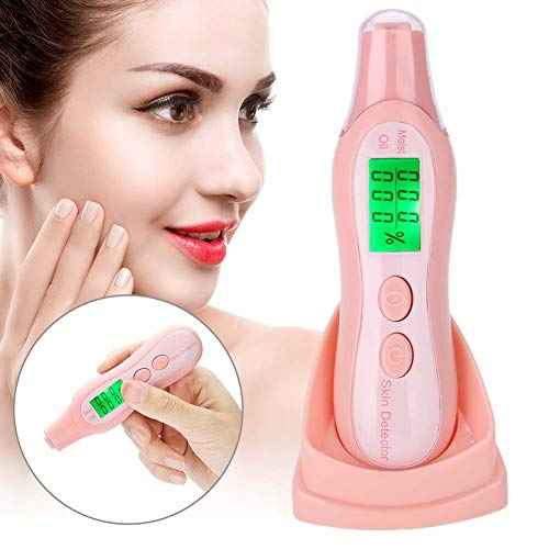 Skin Hydration Tester, Digital LCD Display Precision Skin Sensor Tester Skin Hydration Water Oil Analyzer (White) (Pink)