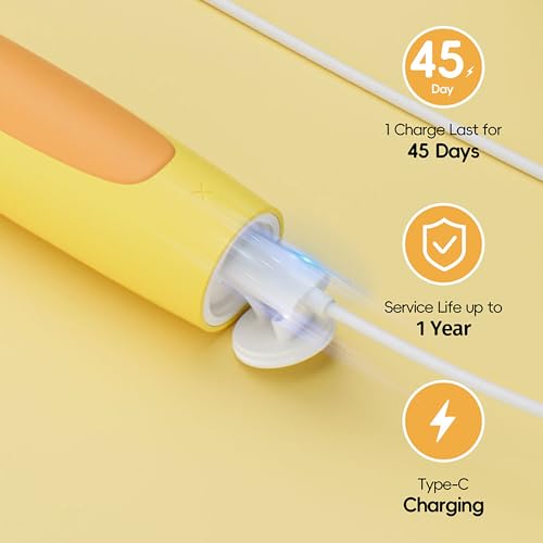 KIWIBIRD Kids Electric Toothbrush for Ages 3?10 | Toddler Sonic Toothbrush with 4 Modes & Soft Silicone Bristles | 2-Min Timer Pressure Sensor | 45-Day Rechargeable Battery | IPX8 Waterproof (Blue)