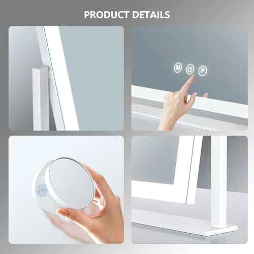 Lighted Makeup Mirror, 17.3"x13" Hollywood Vanity Mirror with Lights, Three Color Lighting Modes, and 5X Magnification Mirror, Smart Touch Control, 360¡ÆRotation (Gold, Gift Box)