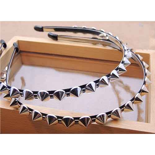 FULAI Duyppy 2 Pack Rivet Punk Spike Headband Studded Headband Party Hair Band Hair Clips for Women