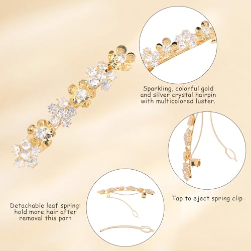 Hair Clips Barrettes Flower Gold Silver Rhinestone Diamond Wedding Bridal Short Cute Hair Clips Barrettes Fashion Accessories for Women Girls Thin Thick Hair