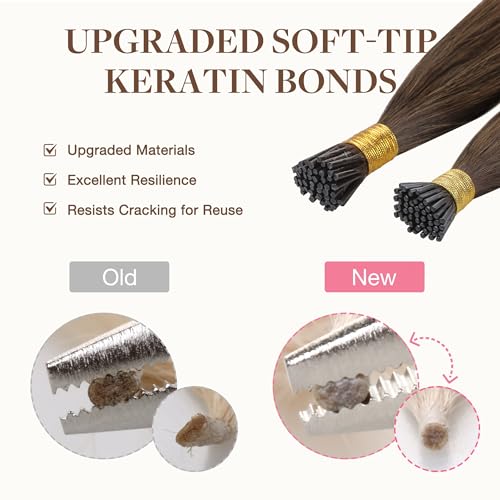 GOO GOO I Tip Hair Extensions Real Human Hair, 24inch 50g 50S, Cold Fusion I Tip Hair Extensions, Invisible Remy Hair, 1 Jet black