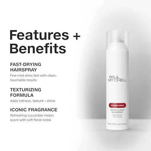 Paul Mitchell Super Clean Hairspray, Fast Drying, Adds Texture + Flexible Hold, For All Hair Types, 9.5 oz