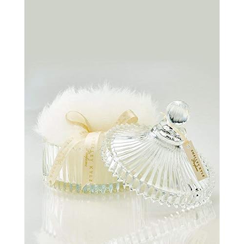 Shelley Kyle Large Handmade Lambs Wool Dusting Powder Puff with Elegant Crystal Dish