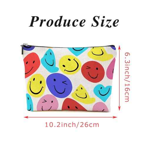 FATHER.SON Smile Face Makeup Bag, Cosmetic Bags for Women Girls, Large Capacity Linen Aesthetic Organizer Bag Zipper Pouch for Toiletry Travel (#4 smile)