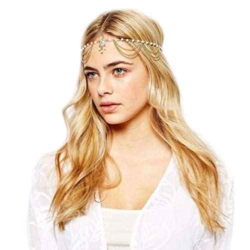 Boho Pearl Hair Chain Gold Tassel Headpiece Gypsy Festival Wedding Hair Accessories for Women