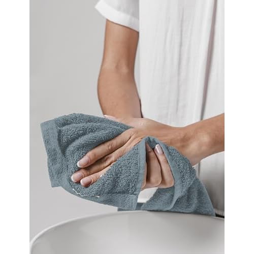 Delara Towels Cotton Washcloths Set 100% Organic Cotton, GOTS Certified Premium Quality Face Cloths, Feather Touch Technology Highly Absorbent and Soft Feel Fingertip Towels, Pack of 24