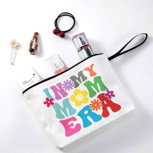 PARBEE Mom Makeup Bag In My Mom Era Cosmetic Bag Canvas Zipper Pouch Toiltery Case for Mother's Day Women Birthday Gift