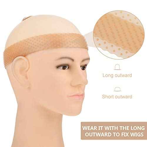 WILLBOND 4 Pieces Nylon Wig Caps and Silicone Wig Grip Band for Lace Front Set for Women Human Hair Seamless Non-slip Headband Stretchy Adjustable for White Women (White and Light Brown, Skin Color)