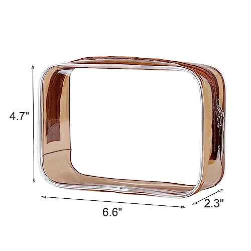 Clear Pouch Small, Makeup Bag, 6.6"x2.3"x4.7" Size TSA Approved Toiletry Bag, Clear Travel Bags for Toiletries, Cosmetic Bag for Women and Men Small-1 Pack Coffee