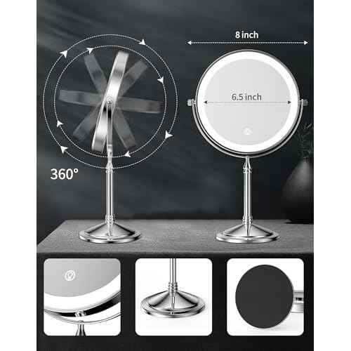 DOWRY 4000 mAh Rechargeable Lighted Makeup Mirror 20x Magnification Vanity Mirror Tabletop Two-Sided Swivel Gifts Women Chrome