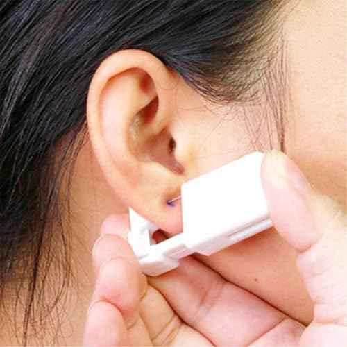 Ear Piercing Kit, Disposable Ear Piercing Gun Preloaded CZ Earring Studs, Body Piercing Kits for Your Own Use at Home (Silver)