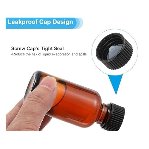 1/2 Oz Boston Round Amber Glass Bottle With Black Phenolic Polycone Liner Caps- 144 PACK; Perfect For Perfumes, Essential Oils, Aromatic Blends, Bath and Body, Reagent Liquids 15ml