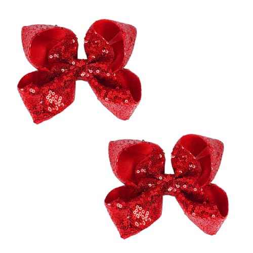 6 Inch Red Sparkly Glitter Sequin Hair Bows for Girls Toddlers Kids Children Teenage (2PCS)