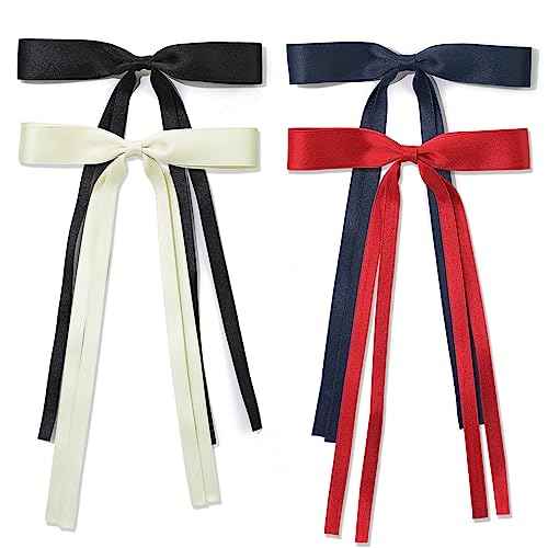 Hair Accessories, Black Red Milky White Navy Blue Tassel Barrette Clips and Long Tail French Bows for Women Girls, Gift for Birthday/Party/Show/Christmas