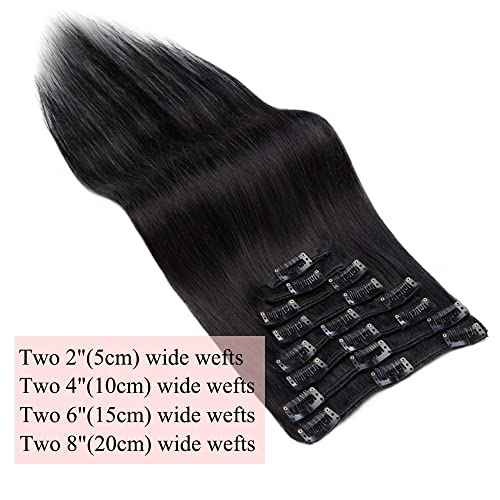 MY-LADY Clip in Hair Extensions Real Human Hair Jet Black 20 Inch 80g Remy Hair 8pcs Weft Balayage Full Head Silky Natural Straight for Women