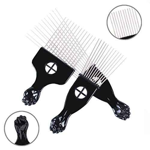 Hair Picks - Black Metal Afro Combs for Hair Styling, Fist Pick for Women and Men