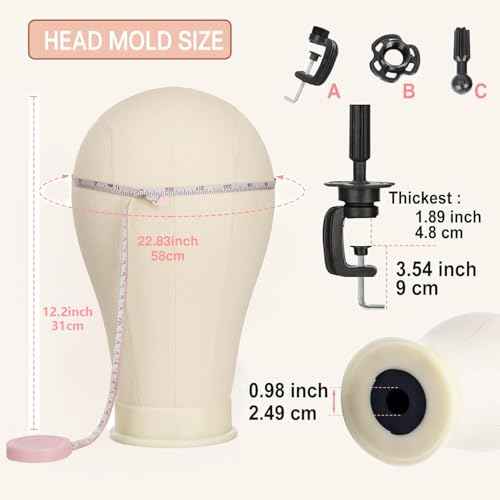 23 Inch Canvas Block Mannequin Head for Wigs Making Display with Wig Caps, T Pins, C Bristle Brush