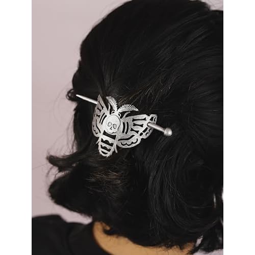 HAQUIL Skull Moth Insect Hairpin Silver Hair Sticks Irish Hair Decor For Long Hair