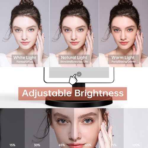 FUNTOUCH Large Lighted Makeup Mirror with Lights, 3 Color Lighting Modes Light Up Mirror with 88 LED, 10X Magnification and 360¡Æ Rotation Touch Screen Tabletop Cosmetic Vanity Make Up Mirror (Black)