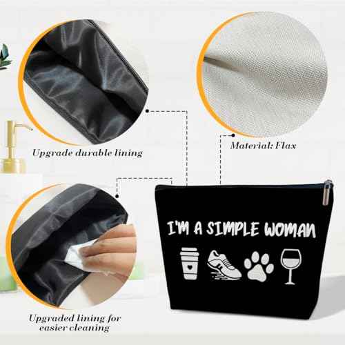 Running Gifts Makeup Bag, I'm A Simple Woman Cosmetic Bag for Purse, Gifts for Women Runner Dog Coffee Lovers, Birthday Present for Sister BFF Female