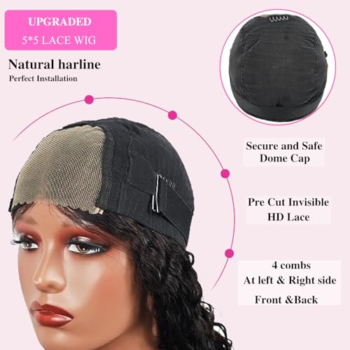 Glueless Curly Wigs Human Hair Pre Plucked Pre Cut Curly BOB Wig Human Hair 5x5 HD Lace Closure Deep Wave Wigs for Black Women Wear and Go 180 Density Wig 16 inch