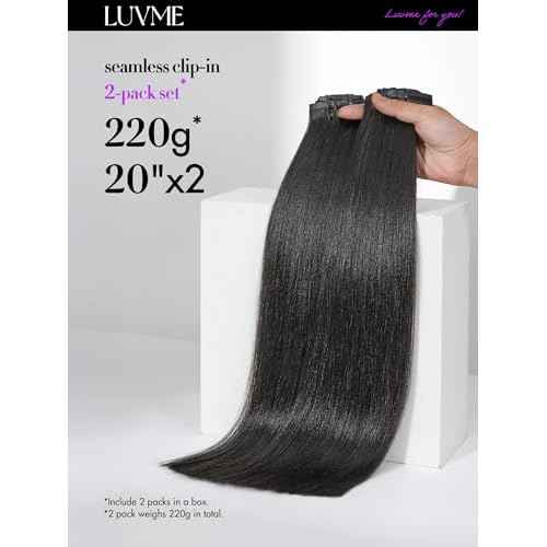LUVME Yaki Straight LUVME Seamless 2 Pack 220g 14Pcs Clip in Hair Extensions Full Max with 18inch Remy Human Hair Extensions, Natural Black 100% Real Soft Human Hair