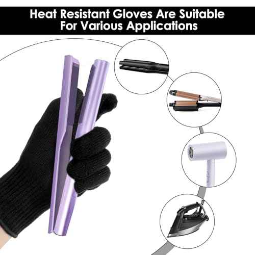 JIEYAO 4 Pack Heat Resistant Gloves for Hair Styling, Curling Iron Glove Heat Blocking Glove for Curling Wand F& lat Iron