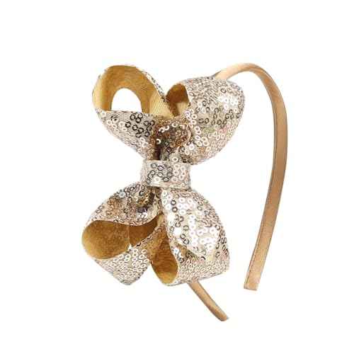 Sparkly Sequin Hair Bow Headbands - Boutique Ribbon Bows for Girls, Kids, and Women (Gold)