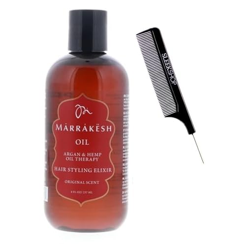 short SIeekshop Comb + Marrakesh Oil HAIR STYLING ELIXIR - Original Scent - XXL PRO (Argan & Hemp Oil Therapy), Argan Moroccan Morocco (Original Scent (8 oz XXL Professional))