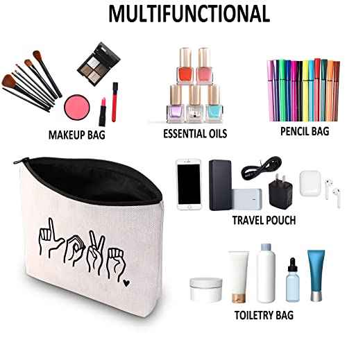 G2TUP American Sign Language Gift Love Sign Language Makeup Bag ASL Cosmetic Bag ASL Teacher Thank You Gift Deaf Community Gift Zipper Travel Bag (Love Sign Language White Bag)