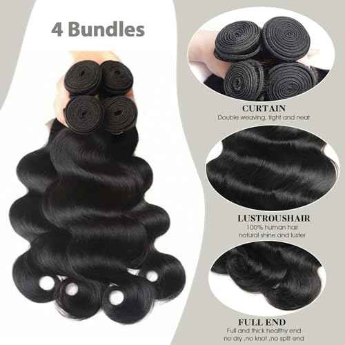 12A Brazilian Human Hair Bundles Body Wave Single Bundle Virgin Hair Bundles Body Wave Human Hair Sew in Weave Natural Black Color Hair 26 inch