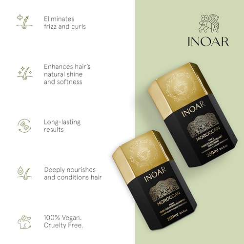 Inoar Moroccan Keratin Smoothing Treatment Set, Deep Cleansing Shampoo & Smoothing Treatment with White Clay & Cocoa Oil, 8.4 fl oz Each