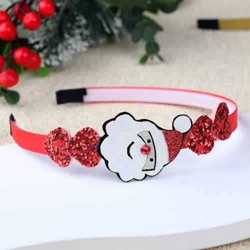 Christmas Headband Santa Claus Hair Band for Women Girls, Red Glitter Headbands Cartoon Xmas Hair Accessories Non Slip Winter Christmas Party Supplies New Year Holiday Costume Gift