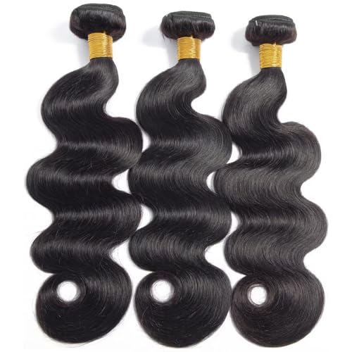 16A Human Hair Bundles 14 16 18 Inch Body Wave Bundles Human Hair 300g Brazilian Virgin Body Wave 3 Pieces Deals Brazilian Quick Weave Extensions Wet and Wavy Extensions Natural Black