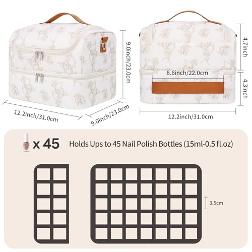 CUBETASTIC Nail Polish Organizer, Nail Supplies Storage Case Holds 45 Bottles Nail Polish & Nail Lamp, Travel Nail Tech Carrying Bag, Nail Kit Bag For Nail Stuff & Manicure Tools