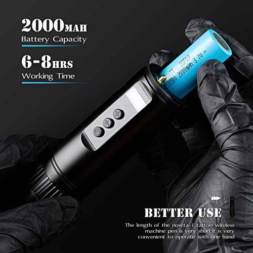 INKin Wireless Tattoo Pen Machine,Nowta-1 Professional Cordless Tattoo Gun with Replace Two Batteries 2000mAh Power Supply Digital LED Display Short Tattoo Machine for Tattoo Aritsts