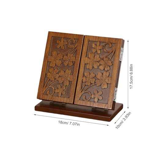 VALICLUD 1Pc Folding Wooden Carve Pattern Makeup Mirror Three Sided Desktop Vanity Mirror for Distortion Reflection Stable Wooden Base for Home and Office Use
