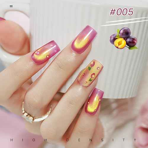 MIZHSE Cat Eye Gel Nail Polish, Fruit Colors Magnetic Gel Polish Set with Magnet, Neon Cateye Effect Green Purple Yellow Soak Off Nail Art Manicure Home Gift for Ladies