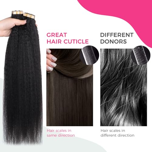 Lashey Tape in Hair Extensions Human Hair for Women 14 Inch Kinky Straight 100g/pack 40pcs Invisible Tape in Hair Extensions Natural Black Real Human Hair