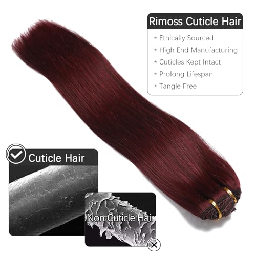 Clip in Hair Extensions Real Human Hair - Burgundy Red Color, 24 Inch 7pcs - Soft Remy Human Hair Clip in Hair Extensions Straight for Women (#99J 24 Inch)