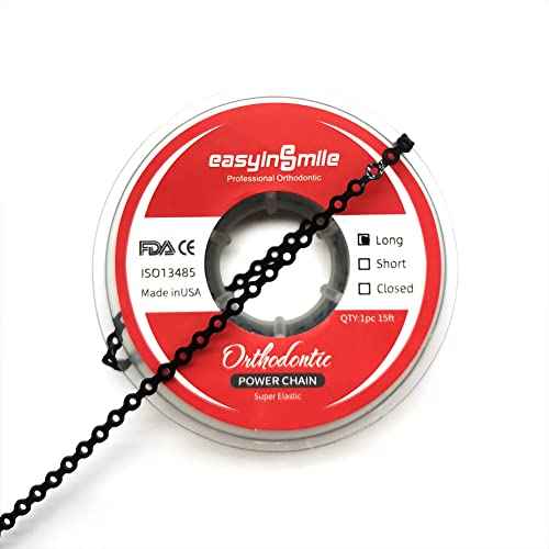 SNAWOP Dental Orthodontic Power Chain Multicolor Spool Elastic Rubber Bands for Teeth Braces (Long, Black)