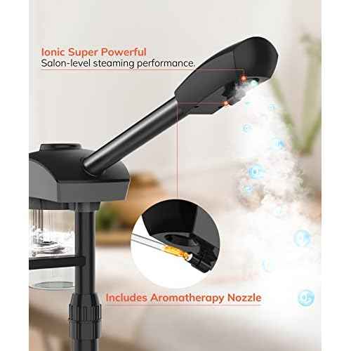 TASALON Professional Ionic Facial Steamer, 2-in-1 Face Steamer for Facial with 5X Magnifying Foldable Arm, Mist Face Steamer Salon Spa Beauty Skin Care Equipment, Aroma Therapy Nozzle Included- Blcak