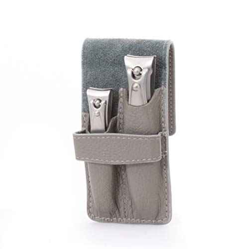GERMANIKURE Nail Clippers Set in Gray Leather Case ? Ethically Made in Solingen Germany, FINOX Stainless Steel Tools ? Professional Quality Manicure & Pedicure Kit