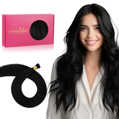 Wennalife I Tip Hair Extensions, 50g 24 Inch Jet Black Remy Human Hair, 50 Sets, Fusion, Straight, Unisex